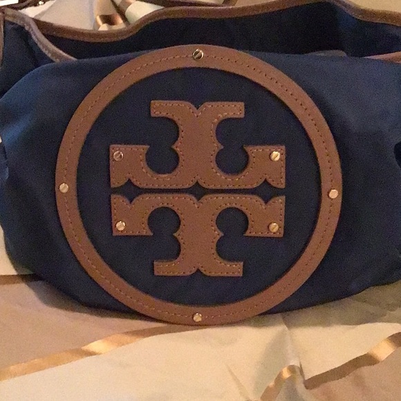 Tory Burch Tote Hobo Stacked Nylon Navy Bag - Picture 11 of 13